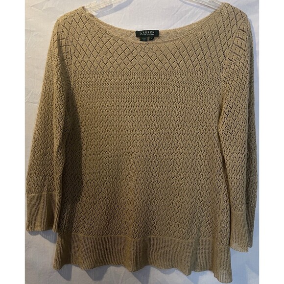 LAUREN RALPH LAUREN Golden Tan Linen Knit Sweater Women's XL - Picture 5 of 7